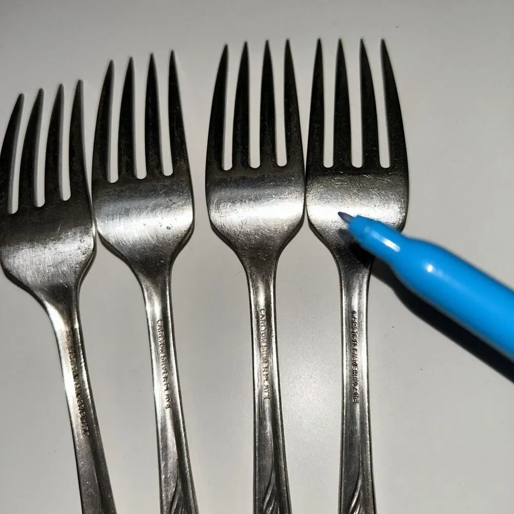 Vtg Carlton Fork Set Silver Plate 4 FLAWED Heavy scratched ,tarnished Unpolished